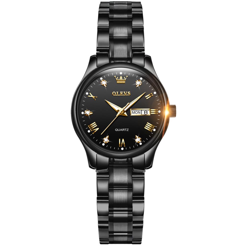 OLEVS Women Diamond Dress Watch Two Tone Stainless Steel Quartz Day Date 5563