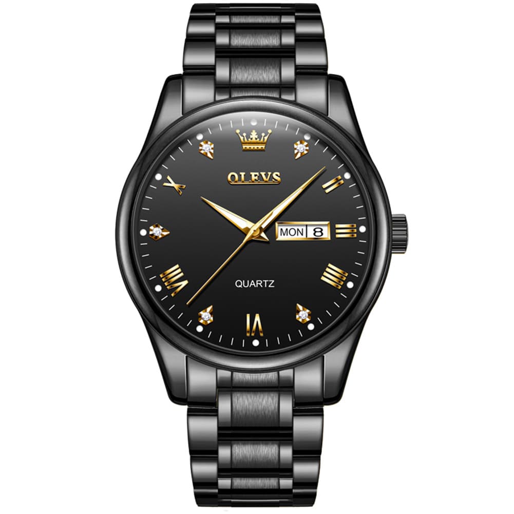 OLEVS 5563 Luxury Diamond Dial Quartz Stainless Steel Day Date Watch for Men