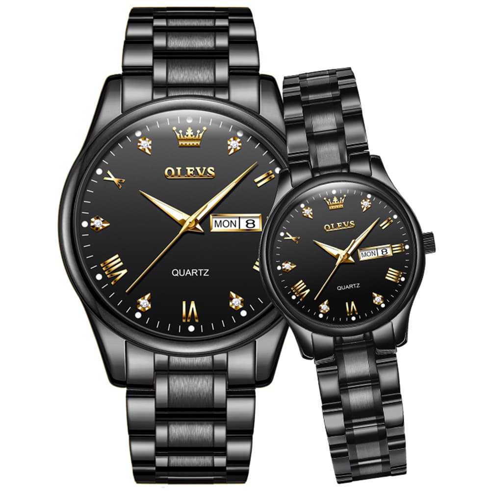 OLEVS His and Hers Couple Watches Set Two Tone Stainless Steel Quartz Day Date 5563Q
