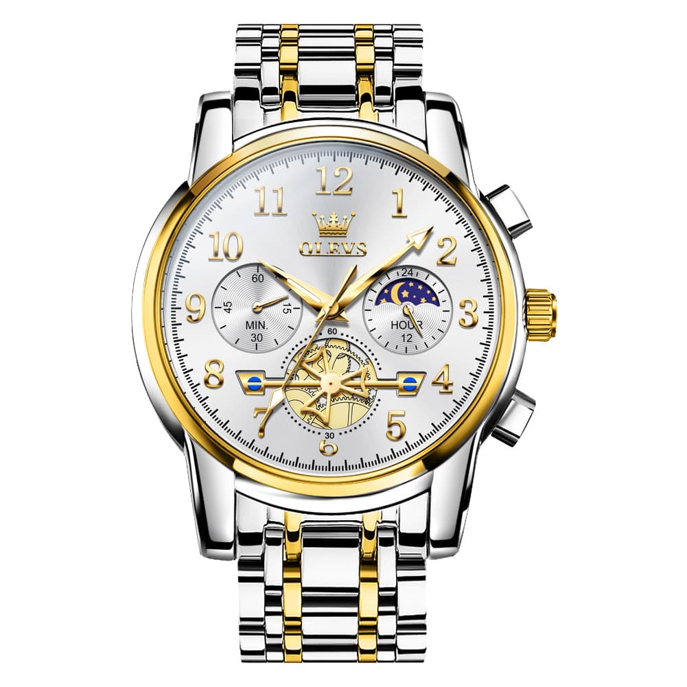 OLEVS 2900 Steel Chronograph Moon Phase Watch for Men
