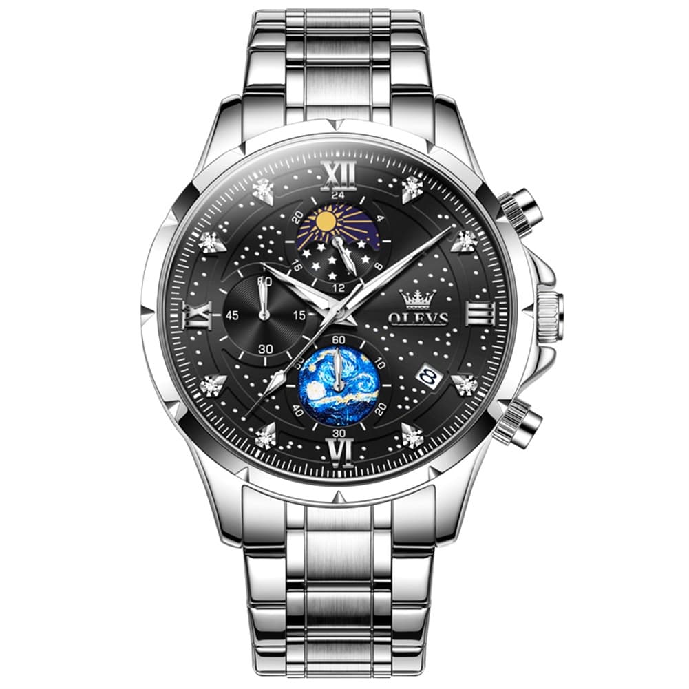 OLEVS 9807 Starry Moon Phase Chronograph Quartz Watch for Men