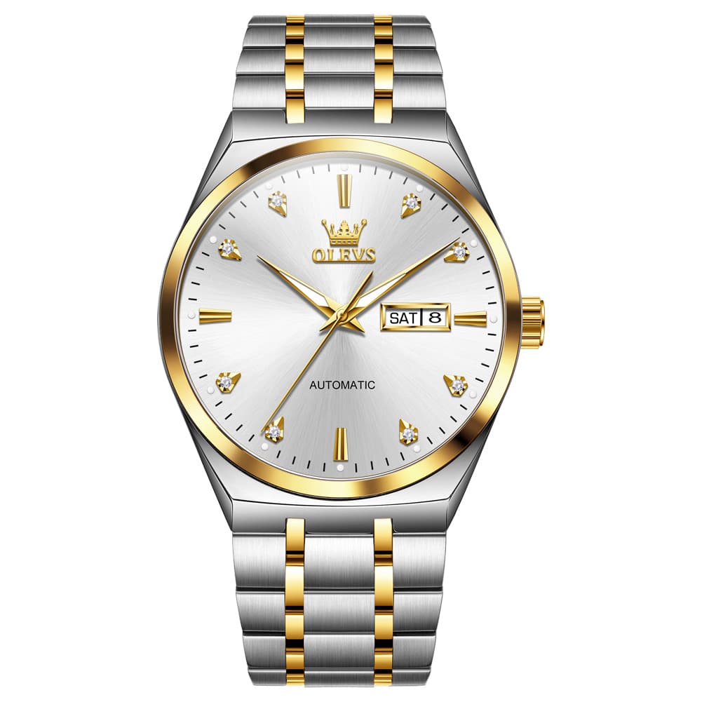 OLEVS Integrated Bracelet Diamond Dial Automatic Watch 9811 Day Date for Men
