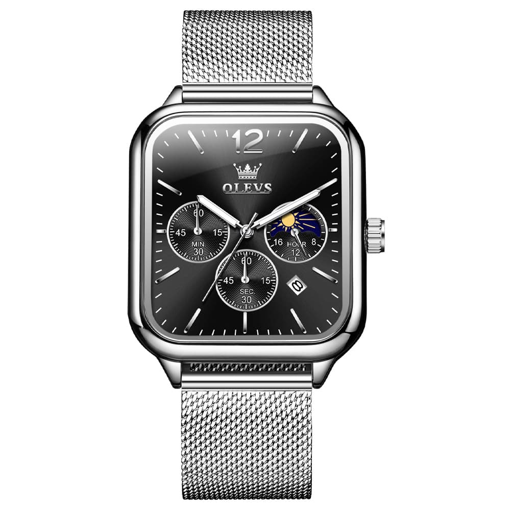 OLEVS 9914 Square Case Moon Phase Chronograph Watch for Men