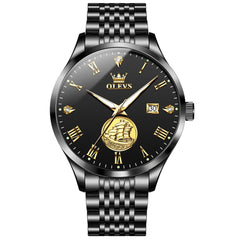 OLEVS 6696 3D Sailboat Mechanical Steel Watch for Men