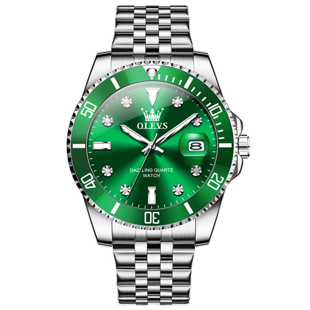 OLEVS 9809 Rotating Bezel Diamond Dial Stainless Steel Quartz Watch for Men