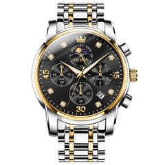 OLEVS 3652 Chronograph Moon Phase Diamond Dial Stainless Steel Watch For Men
