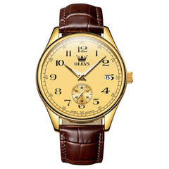 OLEVS 3662 Vintage Sub-Dial Leather Quartz Watch for Men