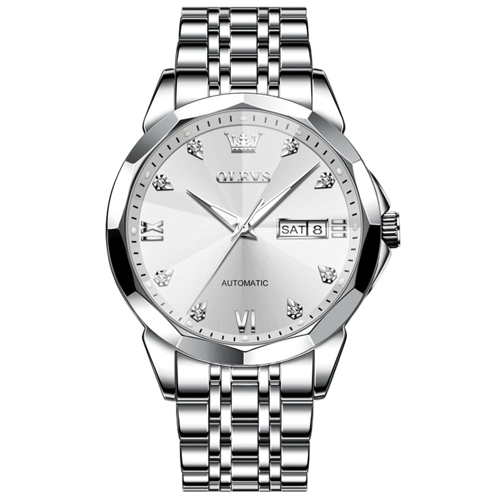 OLEVS 3D Diamond Cut Mirror Automatic Mechanical Watch 9982 Day Date for Men