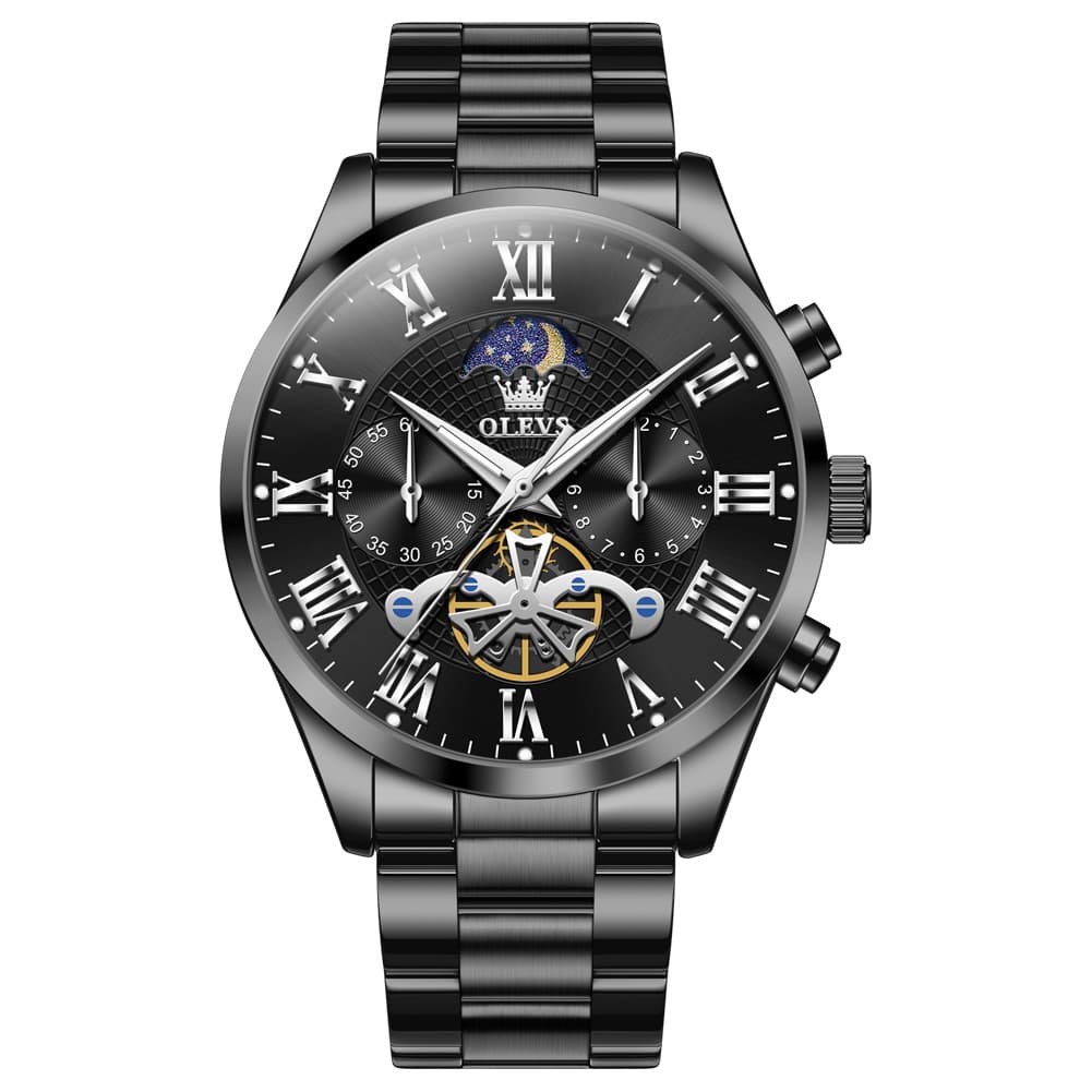 OLEVS 3640 Open-Heart Moon Phase Quartz Watch for Men