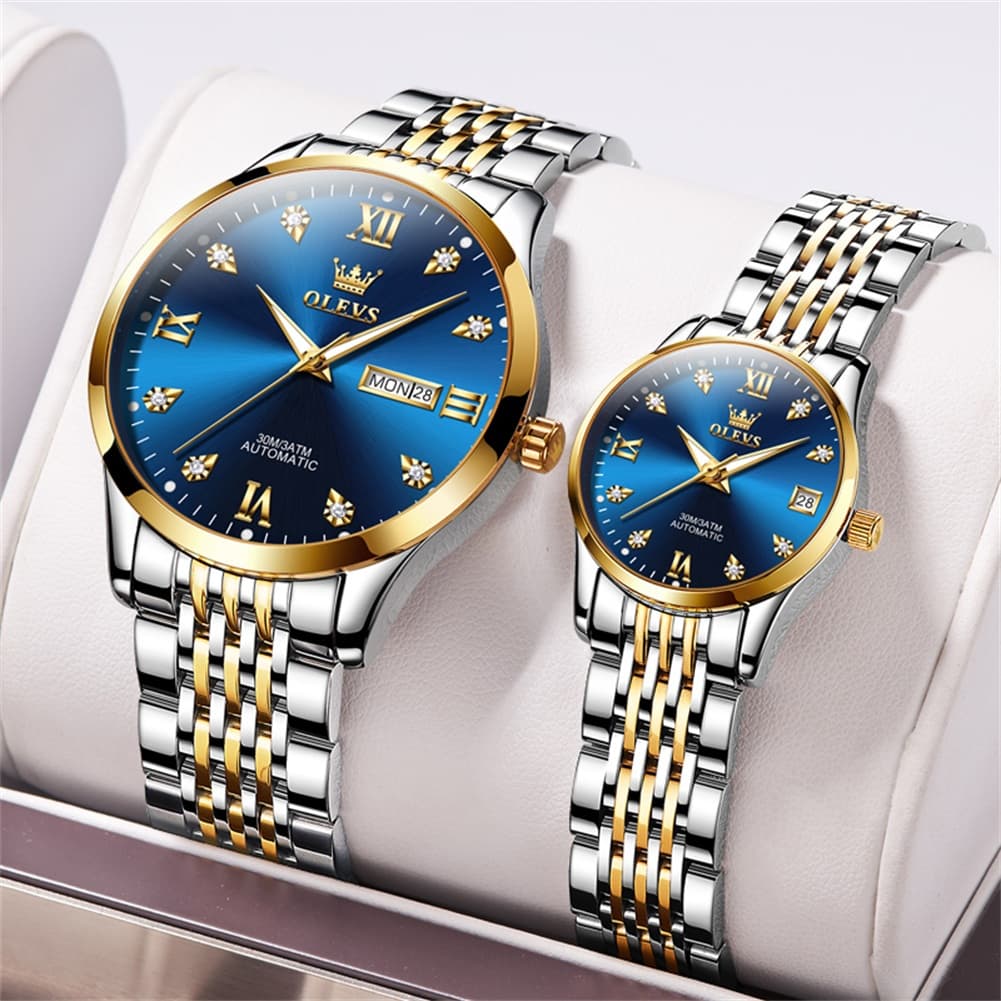 OLEVS 6673 Diamond Automatic Couple Watches Set
