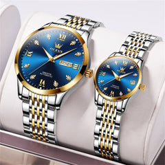 OLEVS 6673 Diamond Automatic Couple Watches Set