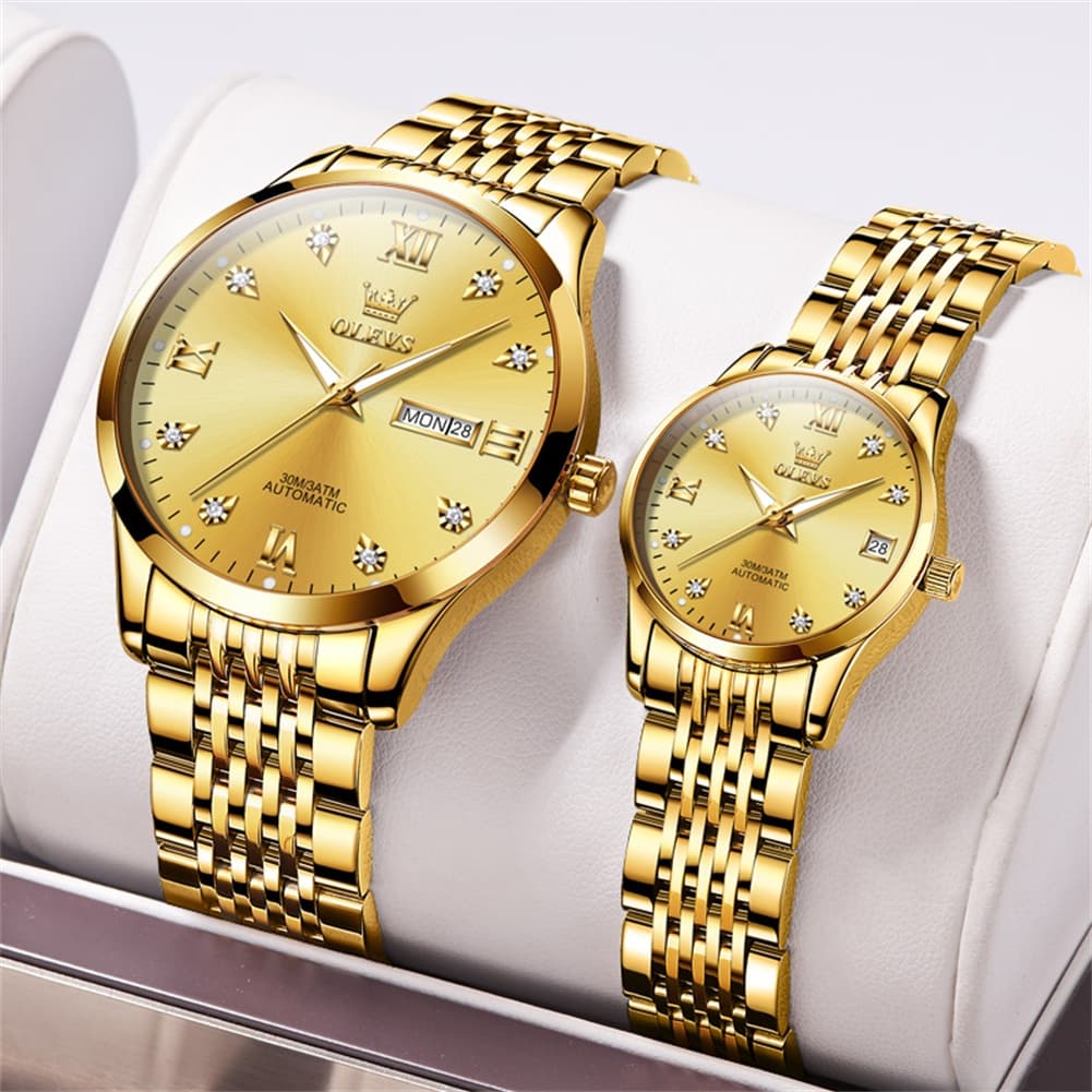 OLEVS 6673 Diamond Automatic Couple Watches Set