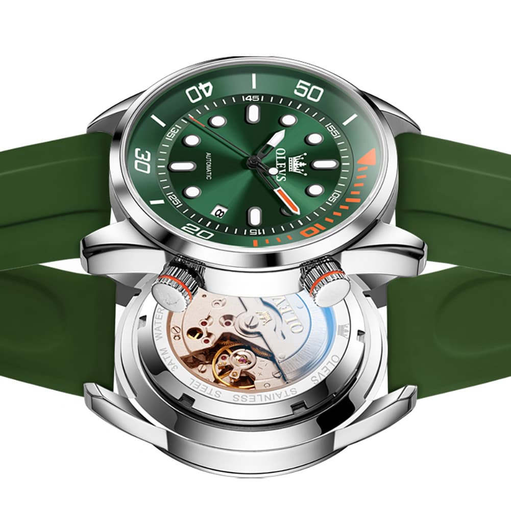 OLEVS 6751 Dive Style Silicone Strap Mechanical Watch for Men