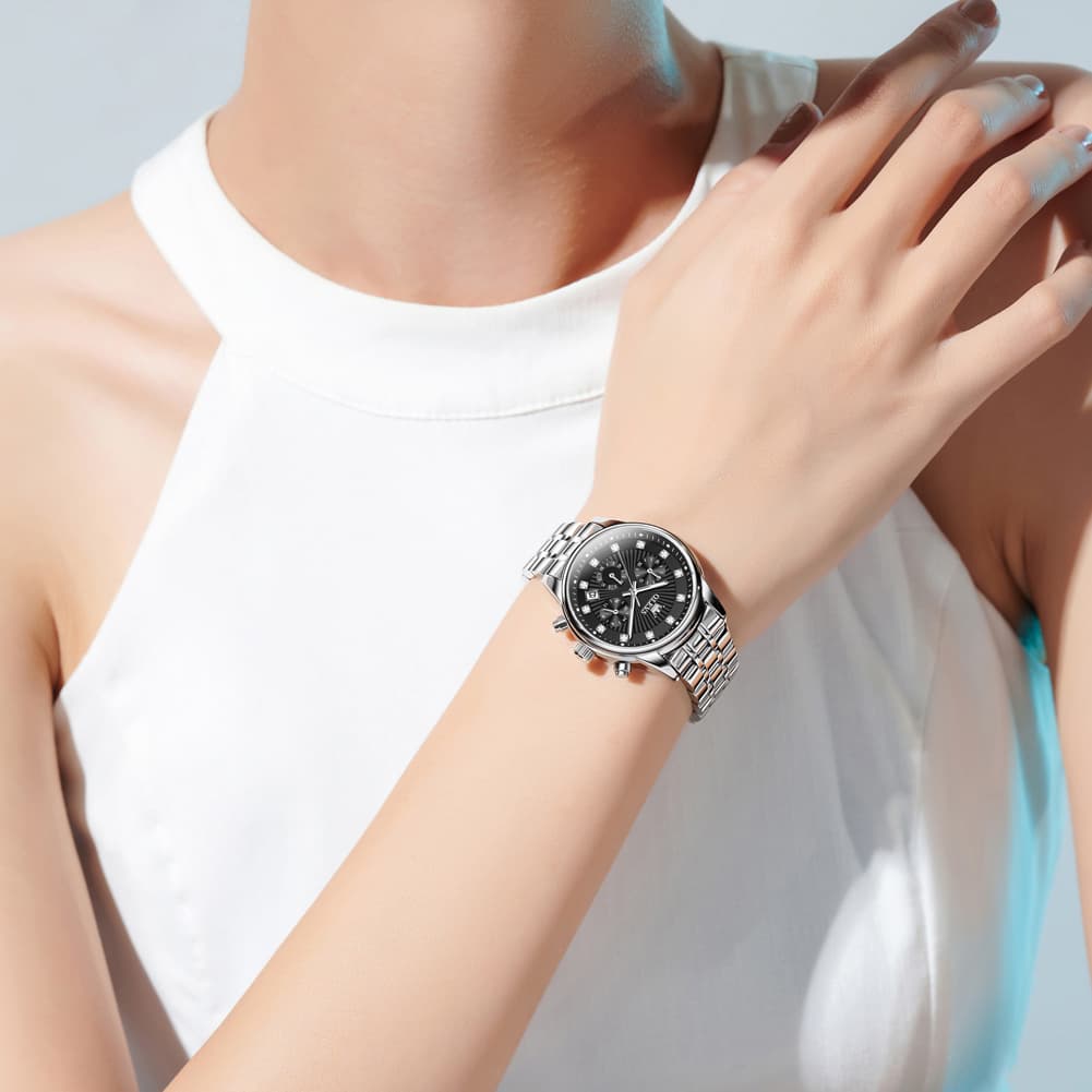 OLEVS 3669 Quartz Multi Dial Diamond Watch For Women