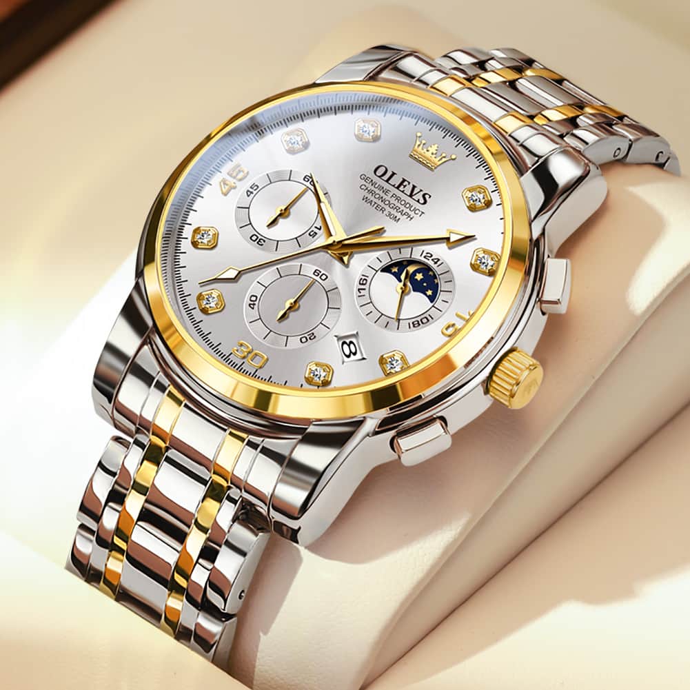 OLEVS 2889 Steel Chronograph Moon Phase Watch for Men