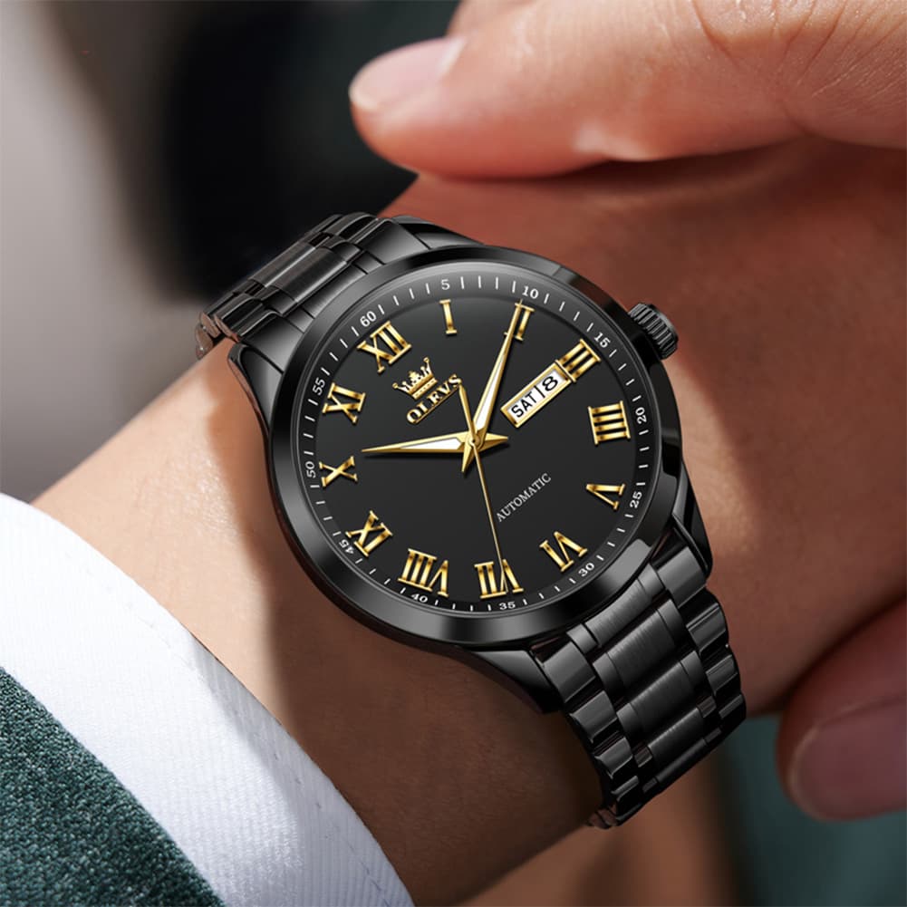 OLEVS 7075 Roman Numeral Dual Calendar Automatic Watch For Men