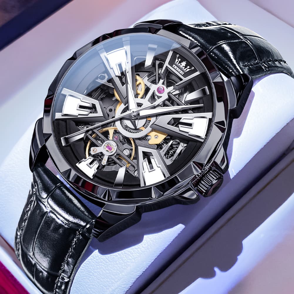 OLEVS 7051 Skeleton Racing Mechanical Watch For Men