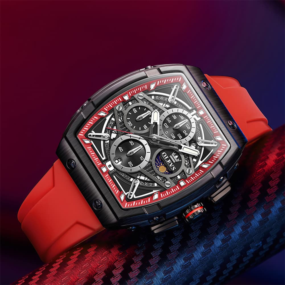 OLEVS 2975 Tonneau Silicone Chronograph Watch for Men