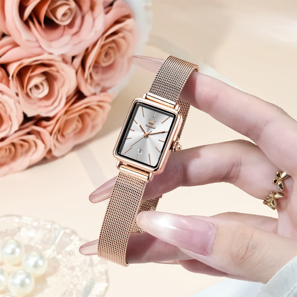 OLEVS 3692 Petite Rectangle Mesh Womens Dress Watch