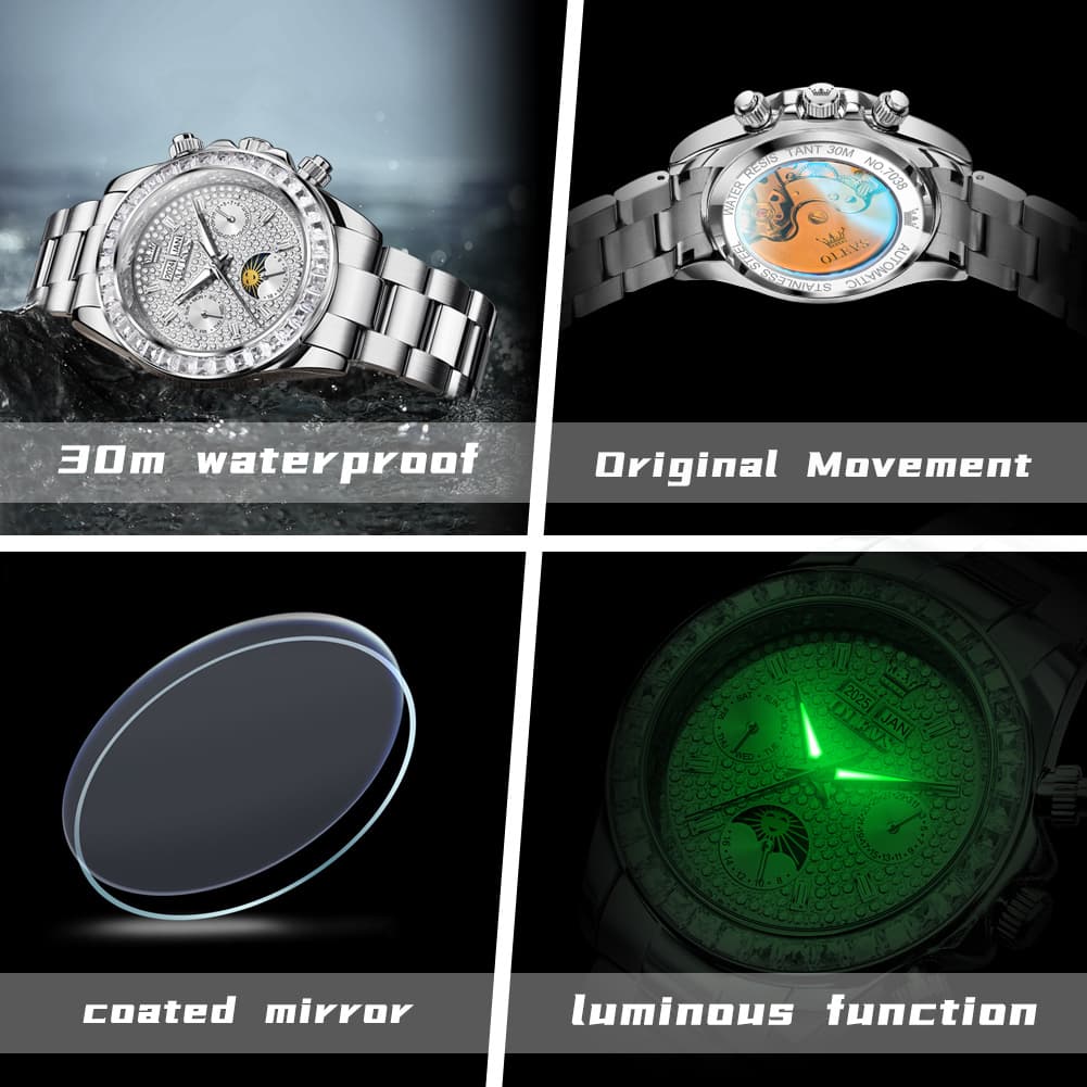 OLEVS 7038 Luxury Diamond Moon Phase Mechanical Watch For Men