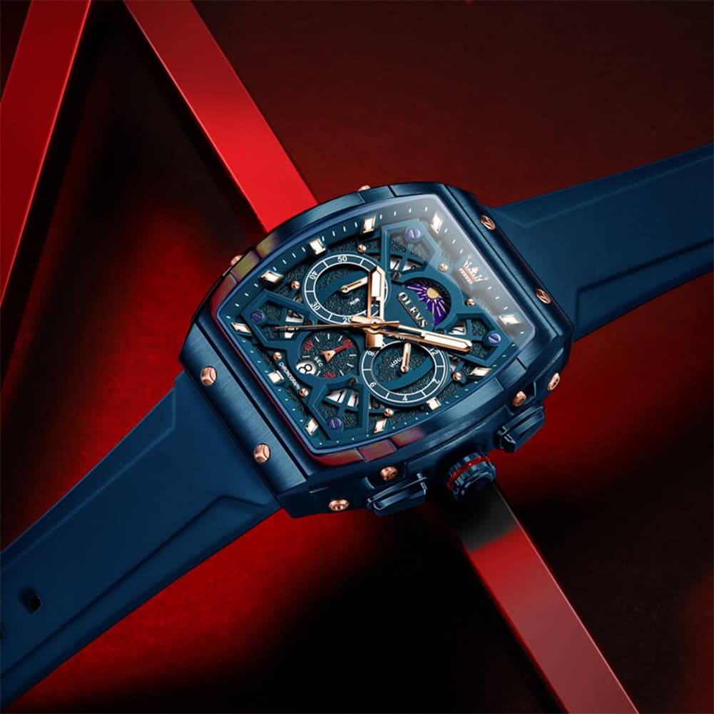 OLEVS 2942 Tonneau Silicone Sports Quartz Watch for Men