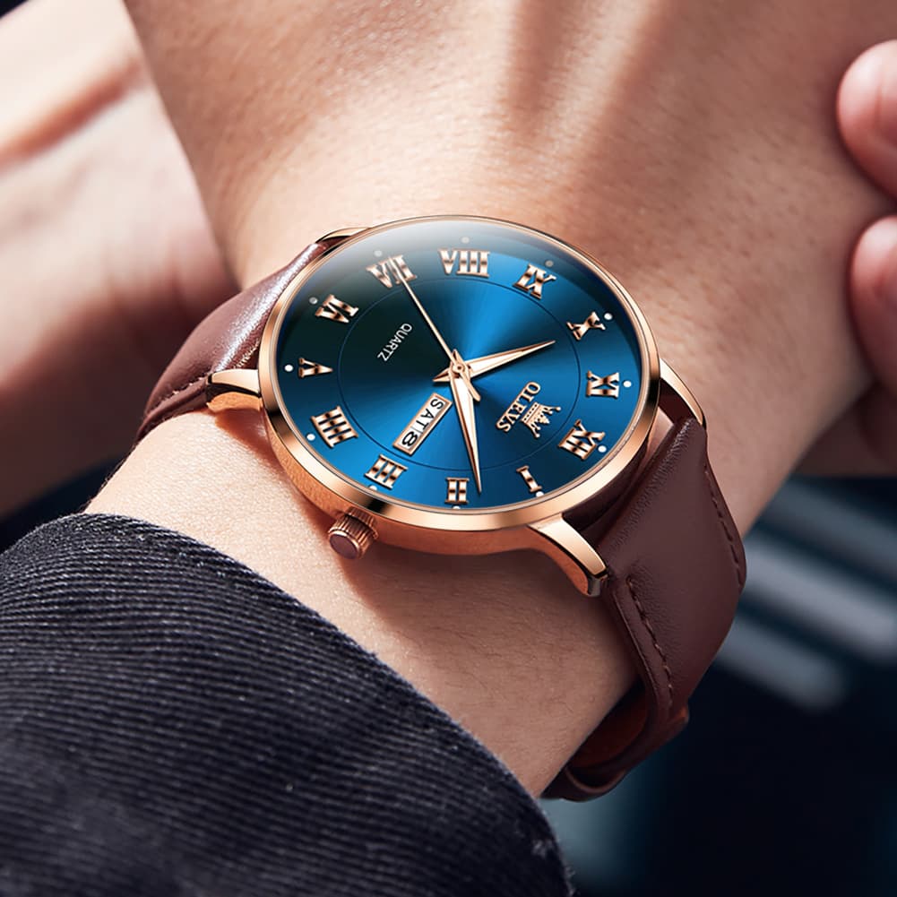 OLEVS 2920 Ultra Light Leather Day Date Quartz Watch for Men