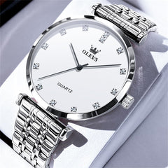 OLEVS Couple Watch Faceted Crystal Diamond Marker Stainless Steel Quartz 5596