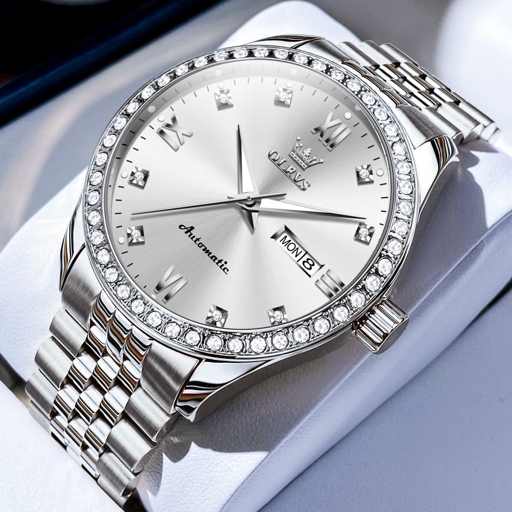 OLEVS 7012 Roman Numerals Diamond Bezel Mechanical Watch for Men