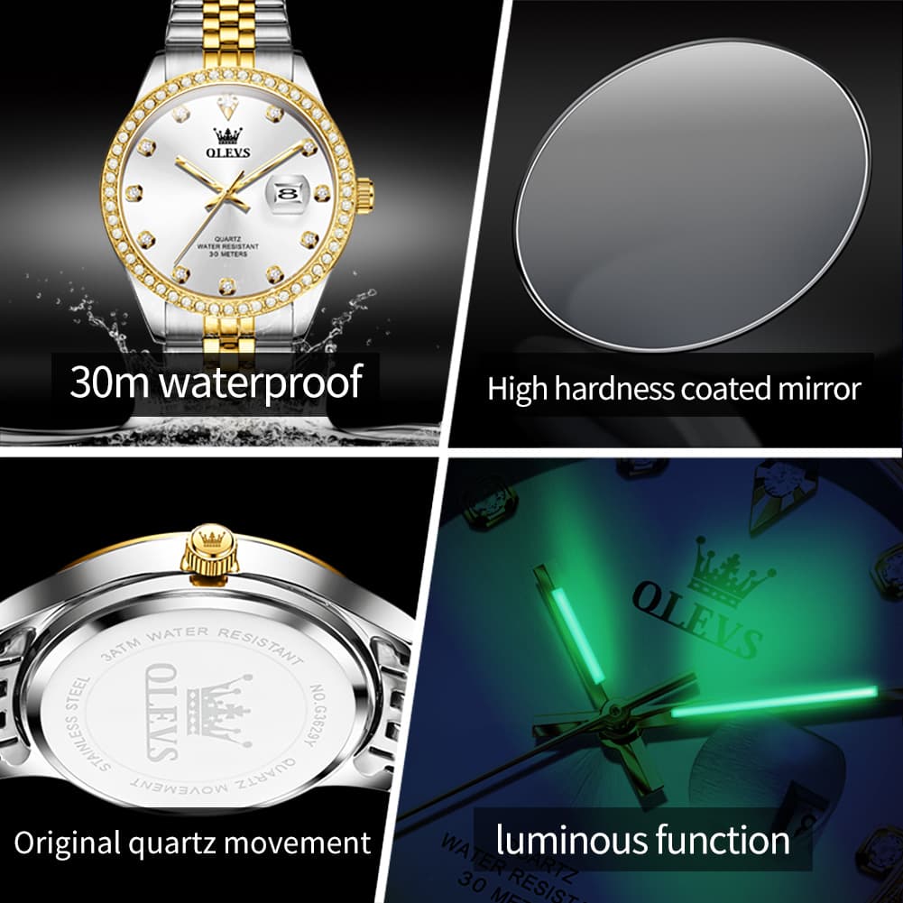 OLEVS 3629 Diamond Bezel Quartz Steel Watch for Men
