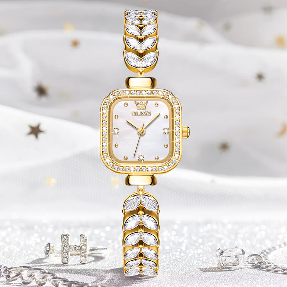 OLEVS 9987 Mermaid Crystal Bracelet Square Watch for Women