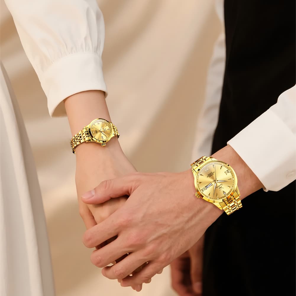 OLEVS Couple Watches Diamond Dial Automatic Mechanical Watch 9956 Steel Band for His and Hers
