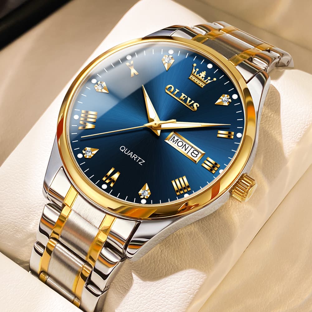 OLEVS 5563 Luxury Diamond Dial Quartz Stainless Steel Day Date Watch for Men