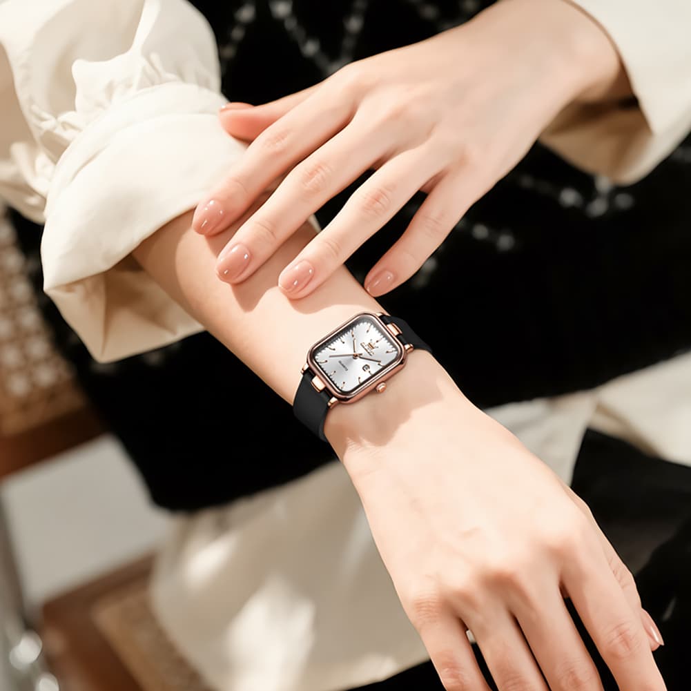 OLEVS 7089 Silicone Strap Watch Retro Square Date Quartz Sport Luxe Timepiece for Women