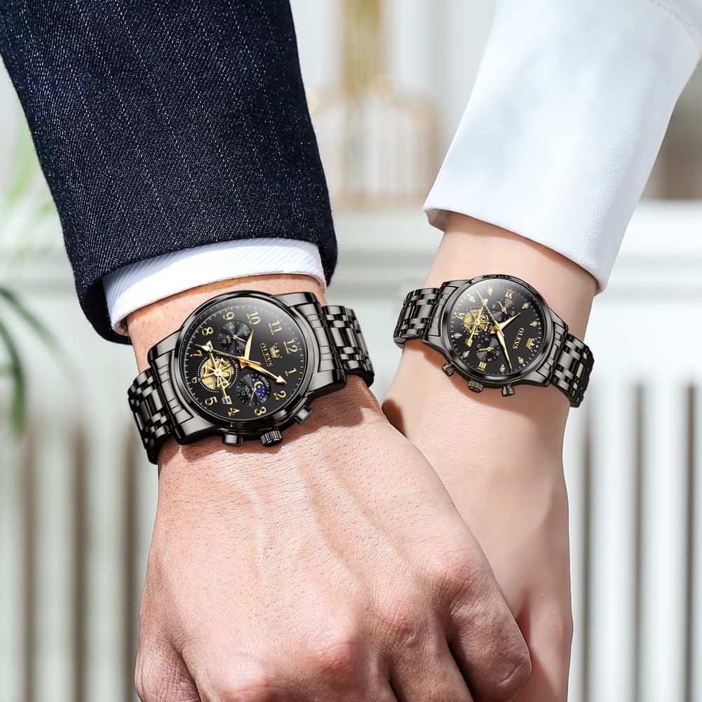 OLEVS 2900 Classic Chronograph Couples Watch Set Men Women