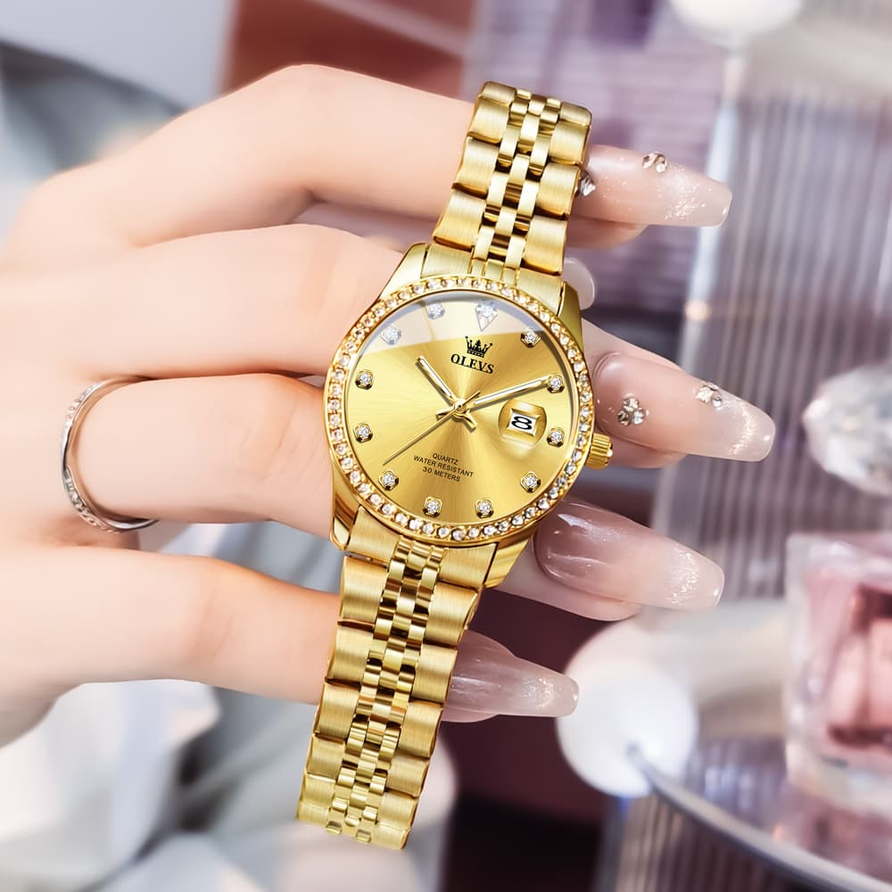 OLEVS 3629NN Diamond Bezel Quartz Steel Watch for Women