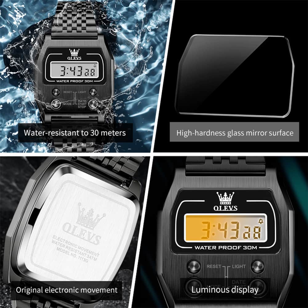 OLEVS 1113 Vintage Retro Digital Steel Watch for Men Women