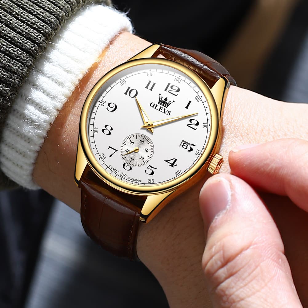OLEVS 3662 Vintage Sub-Dial Leather Quartz Watch for Men