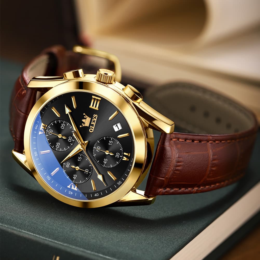 OLEVS 2872 Sophisticated Chronograph Leather Watch for Men