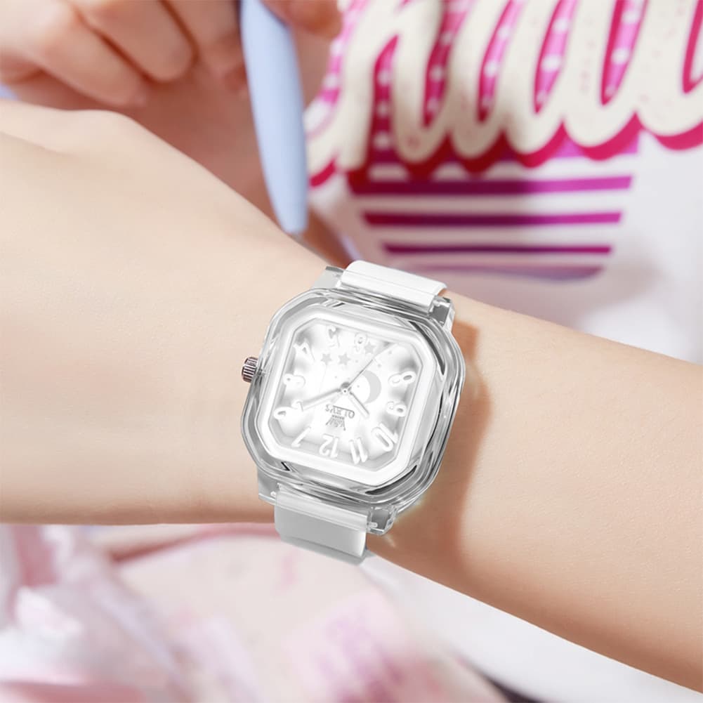 OLEVS 3711 Dreamy Moon Star Transparent Silicone Womens Student Watch