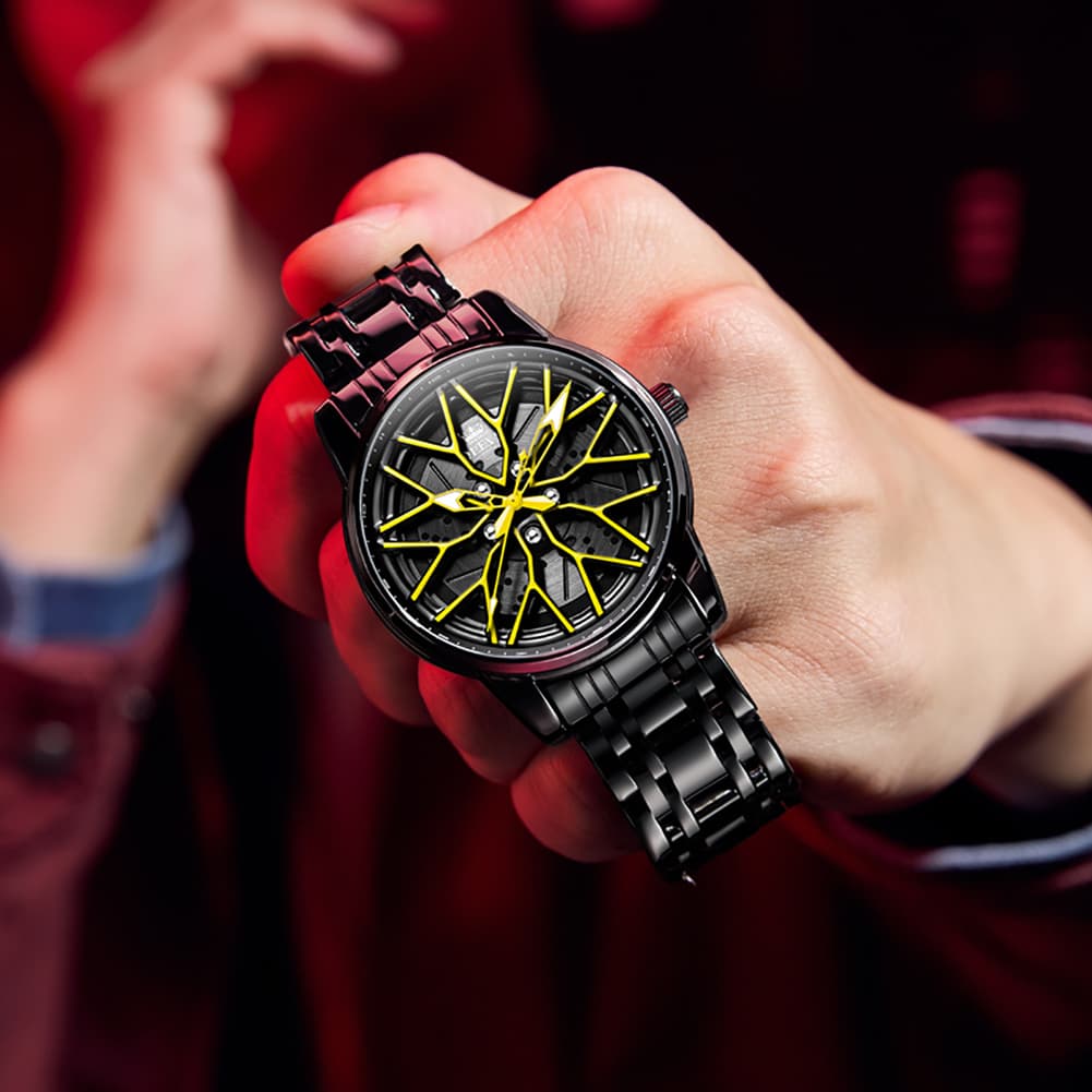 OLEVS 3701 Racing Wheel Openwork Sport Mens Quartz Watch