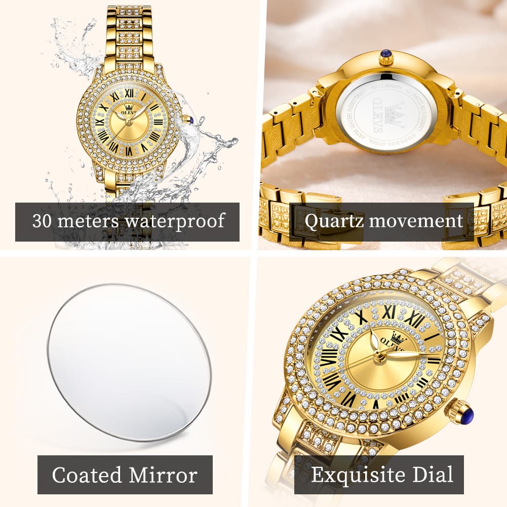 OLEVS 9943 Diamond Paved Dial Luxury Watch for Women