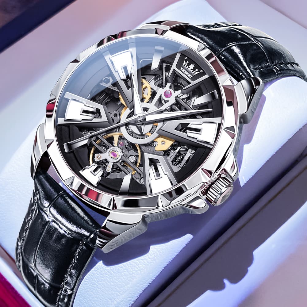 OLEVS 7051 Skeleton Racing Mechanical Watch For Men