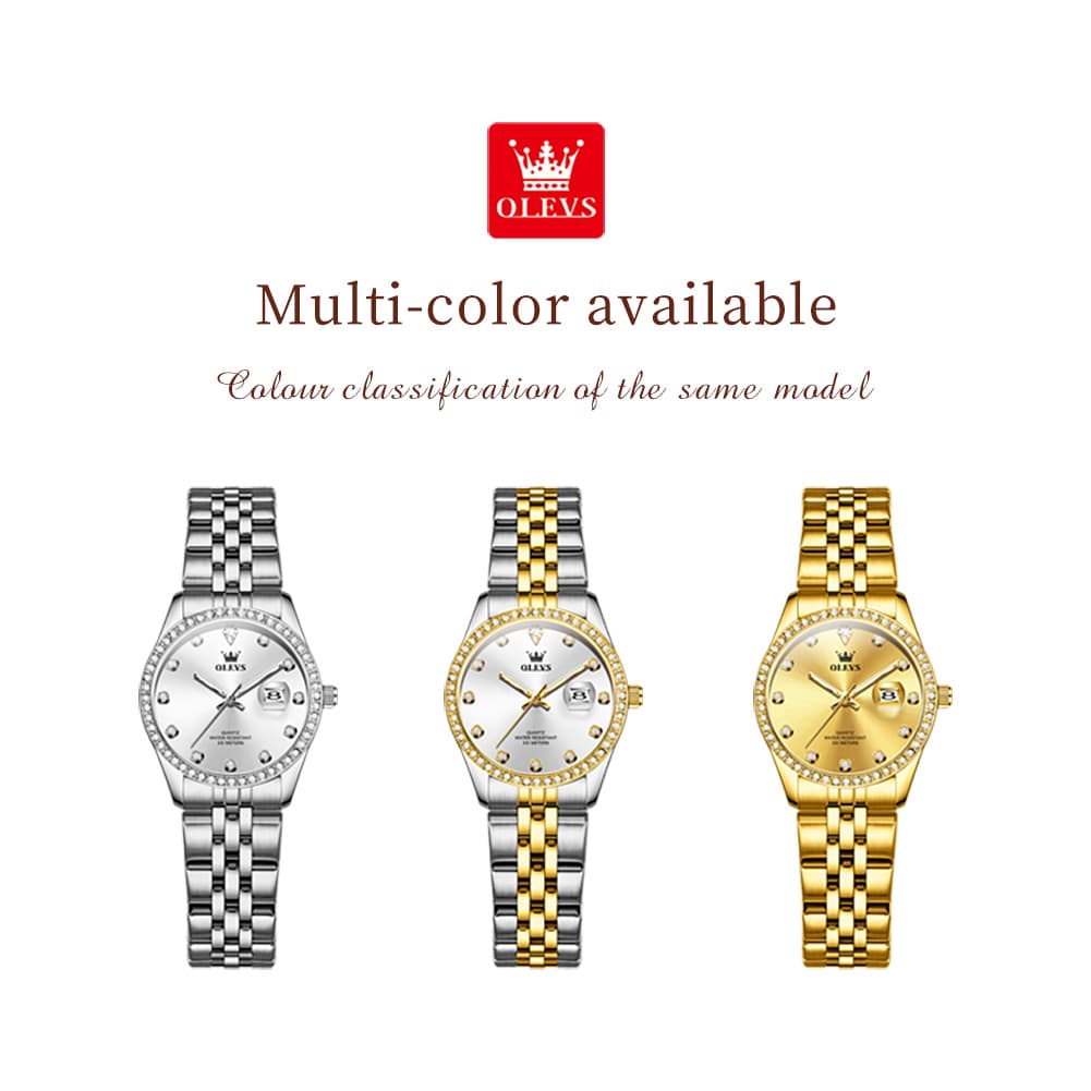 OLEVS 3629NN Diamond Bezel Quartz Steel Watch for Women