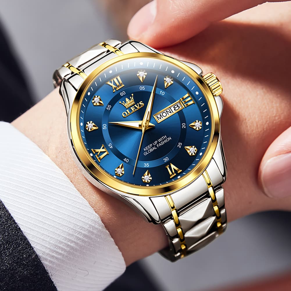 OLEVS 2906 Diamond Day Date Quartz Watch for Men