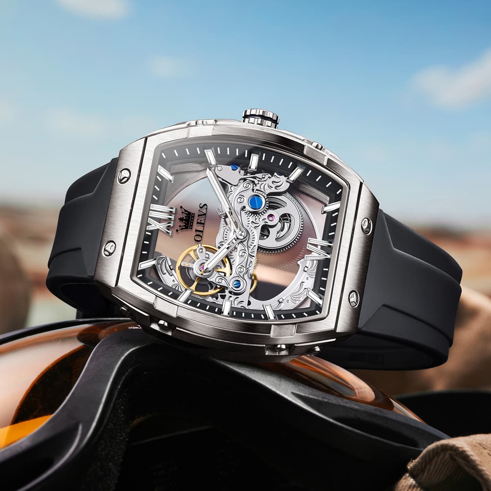 OLEVS 6779 Tonneau Skeleton Mechanical Watch for Men
