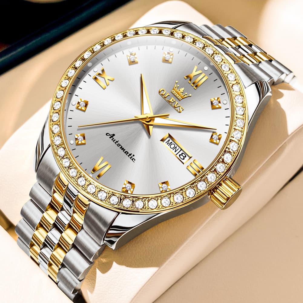 OLEVS 7012 Roman Numerals Diamond Bezel Mechanical Watch for Men