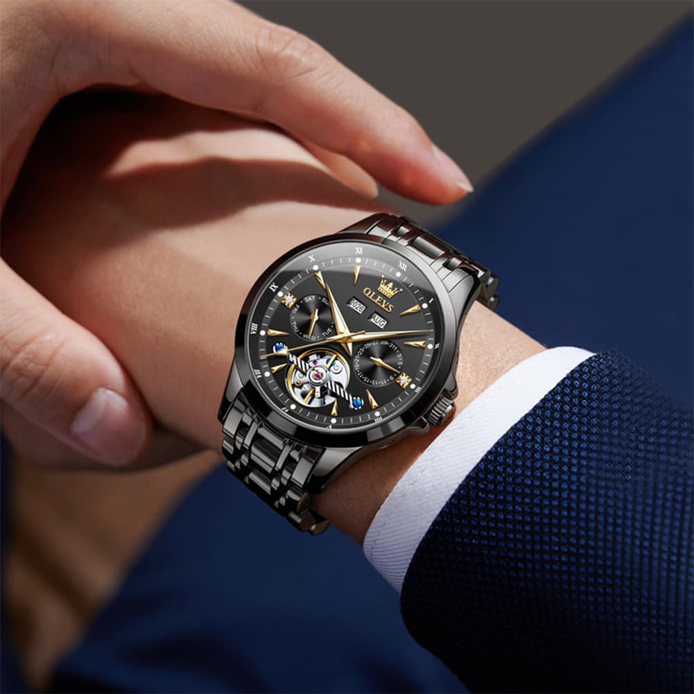 OLEVS 7091 Double Open Heart Multi-Function Automatic Watch For Men