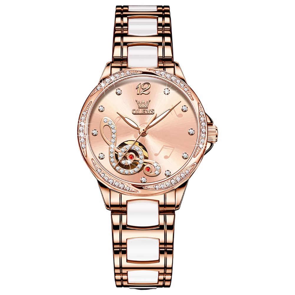 OLEVS 6656 Ceramic Mechanical Musical Note Watch for Women