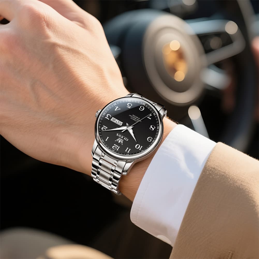 OLEVS 7072 Arabic Numeral Dual Calendar Automatic Watch For Men