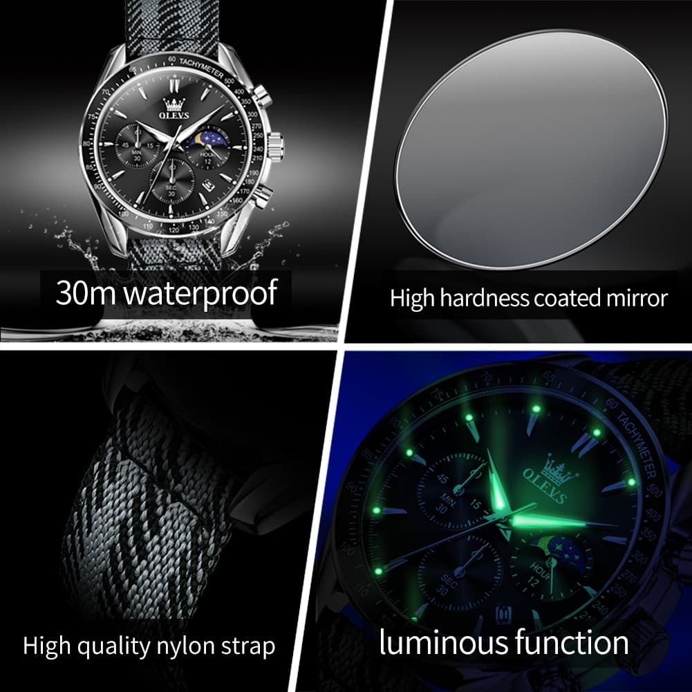 OLEVS 3630 Multifunction Nylon Quartz Watch for Men
